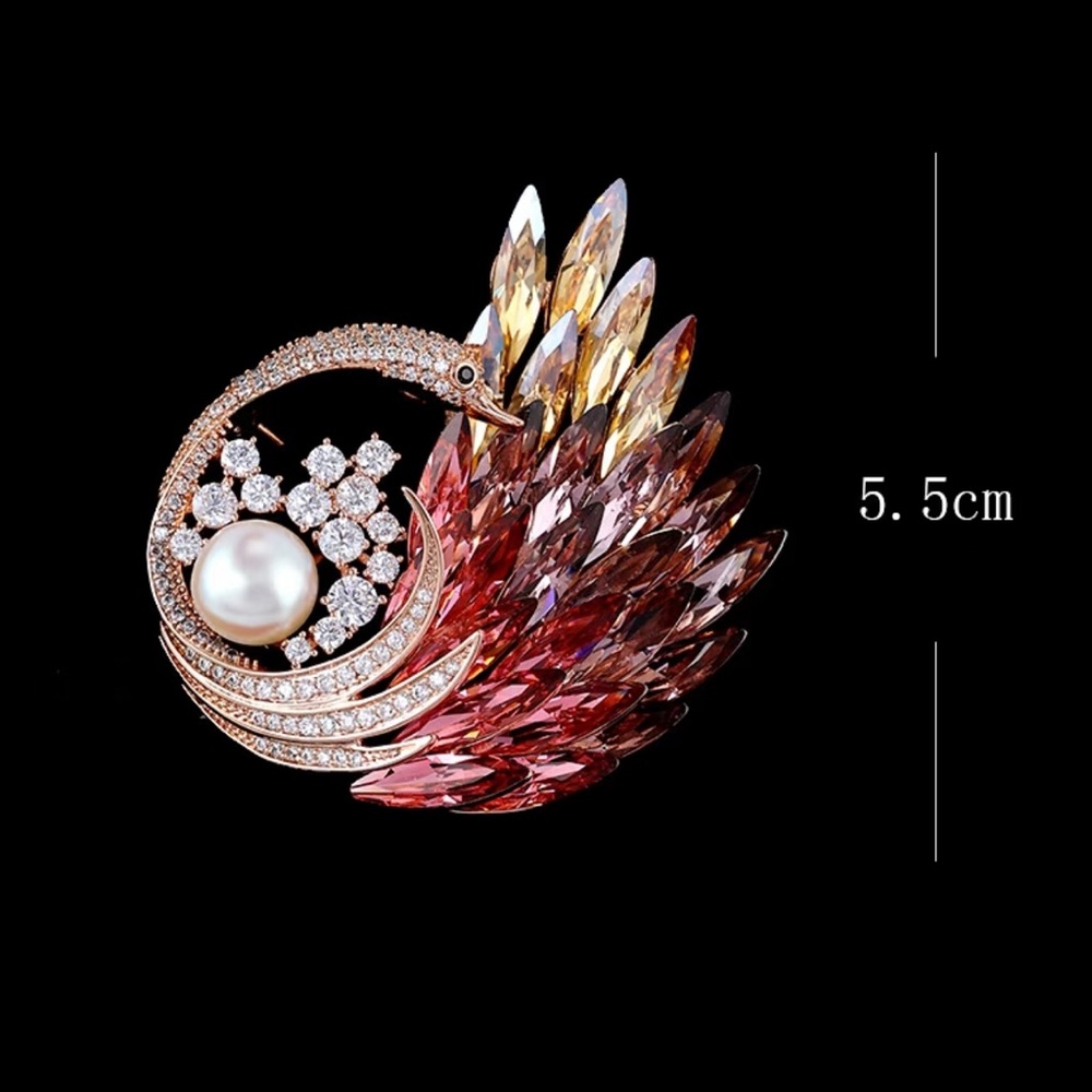 Crystal Peacock Brooch with Pearl Accent